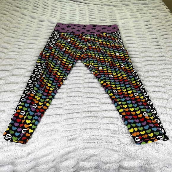 Handmade Leggings Women’s 2XL Colorful Heart Skull Star Gothic Emo Yoga Pants - Picture 1 of 6